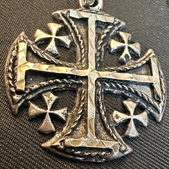 925 Italy Sterling Silver Jerusalem Cross Necklace 8g Crusader Pendant - Picture 5 of 6